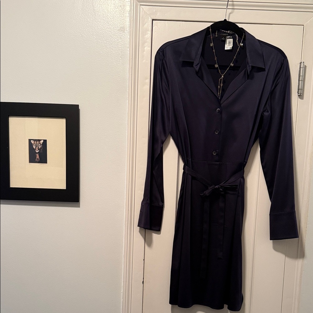 Ann Taylor Midnight Navy Blue Long Sleeve Shirt Dress